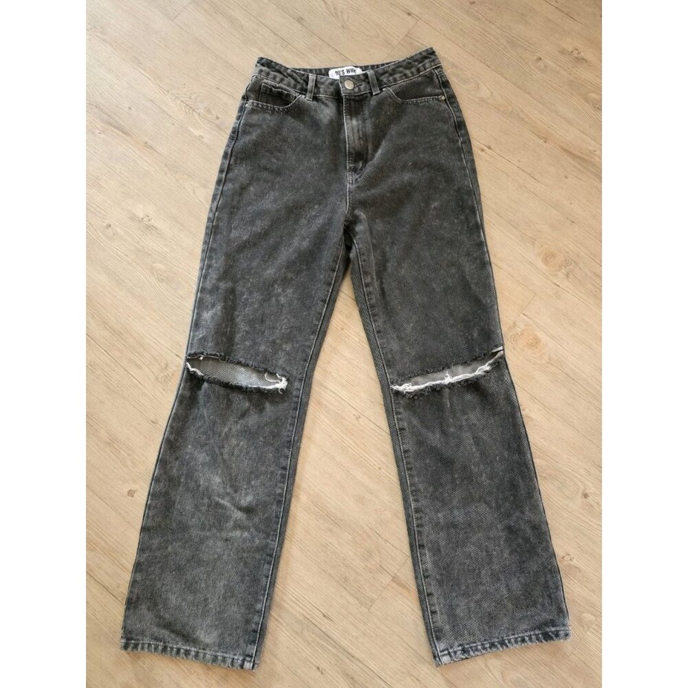 90's Wide Refuge Denim Black Acid‎ Wash Jeans Size 5